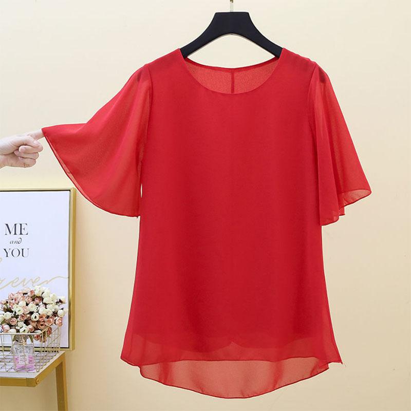 Шифоновая рубашка большого размера, женская одежда с короткими рукавами для матери, свободная и тонкая одежда для беременных, топы, рубашки с круглым вырезом