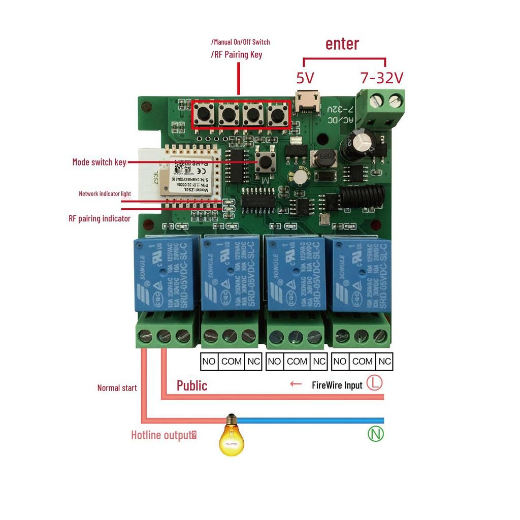 Tuya Zigbee 4-канальный модуль умного управления с беспроводным двойным управлением и многофункциональным пультом дистанционного управления.
