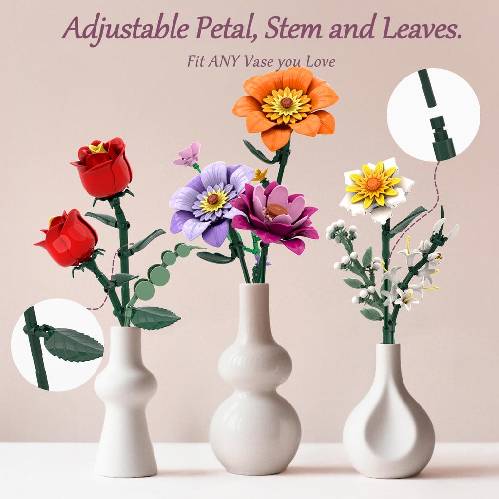 1278 шт. Конструктор «Весенний букет», Цветок с вазой, Модель из кирпичиков, Настольное украшение, DIY игрушки для детей, Праздничные подарки