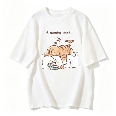 Wounisex Tshirt Cotton Summer The Cat That Always Wants To Sleep Pattern Prints T Shirt Oneck Soft Loose Tops Basic Wounisex Clothes