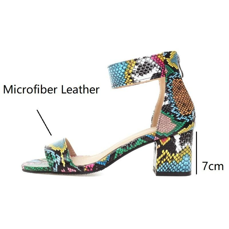 Big Plus Size 48 Women Snake Printing Sandals Zipper Block High Heels Ladies Summer Sandals