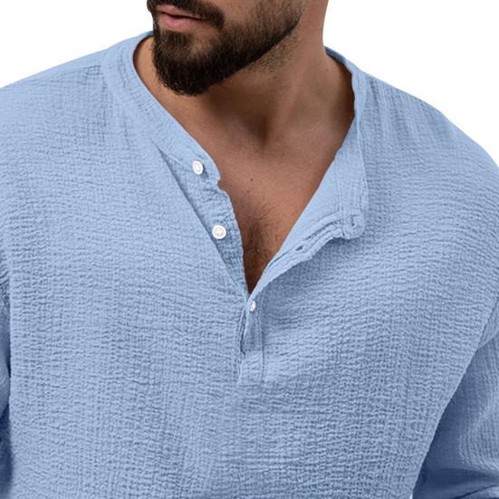 2 шт./компл., мужская летняя одежда, воротник-стойка, пуговицы, вырез, футболка с длинными рукавами, эластичная резинка на талии, комплект длинных брюк с карманами и шнурком