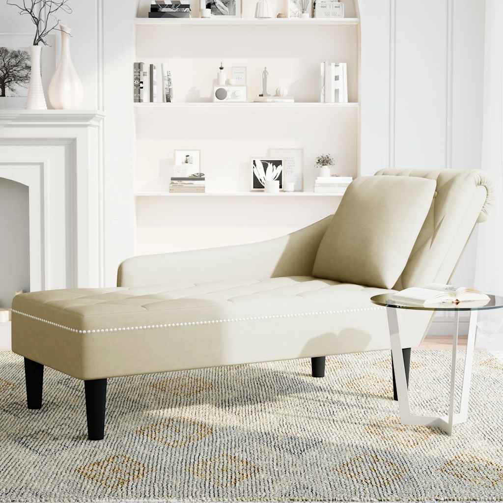 Vidaxl Szezlong Z Poduszką, Kremowy, Aksamitny