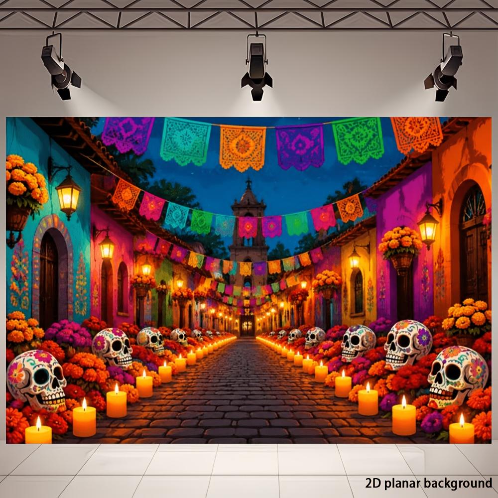 2D Plane 1 piece 2D flag - Mexican Day of the Dead theme banner background