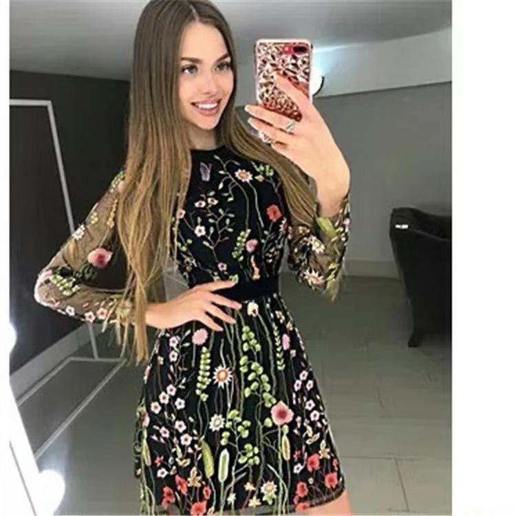 New Bohemian Lace Mesh Floral Embroidered Women's Dress