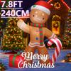 7.8FT LED Inflatable Yard Decoration Gingerbread Man Candy Cane Gift Xmas Home Decor Ornaments Supplie Gift Toy Christma Holiday