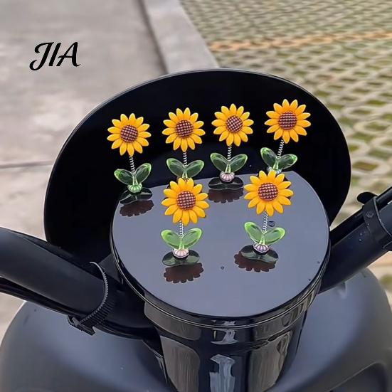 Compact Dashboard Flowers 5Pcs Wobble Sunflower Car Decor, Resin Spring Flower Ornament Cute Office Desk Decorations with Non Slip Adhesive,