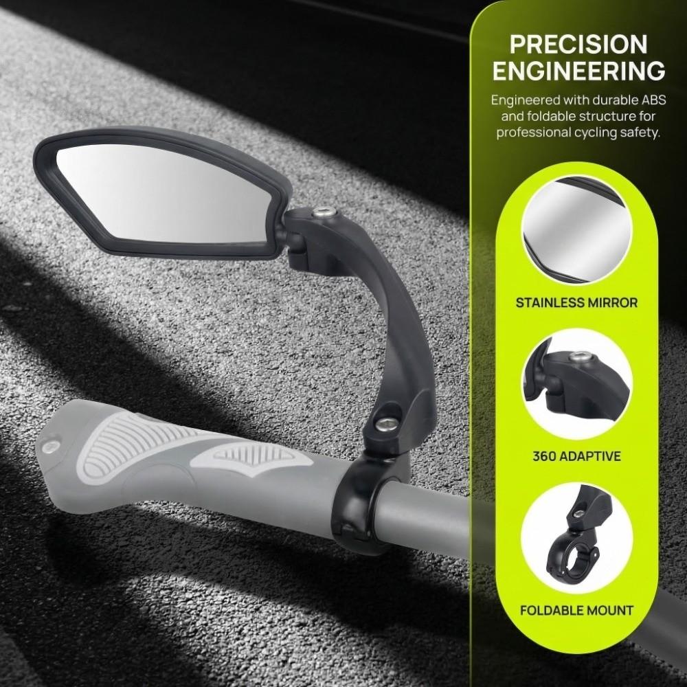 Stainless Steel Lens Handlebar Rear View Mirror Left Side Bike Folding Rearview Riding Gear