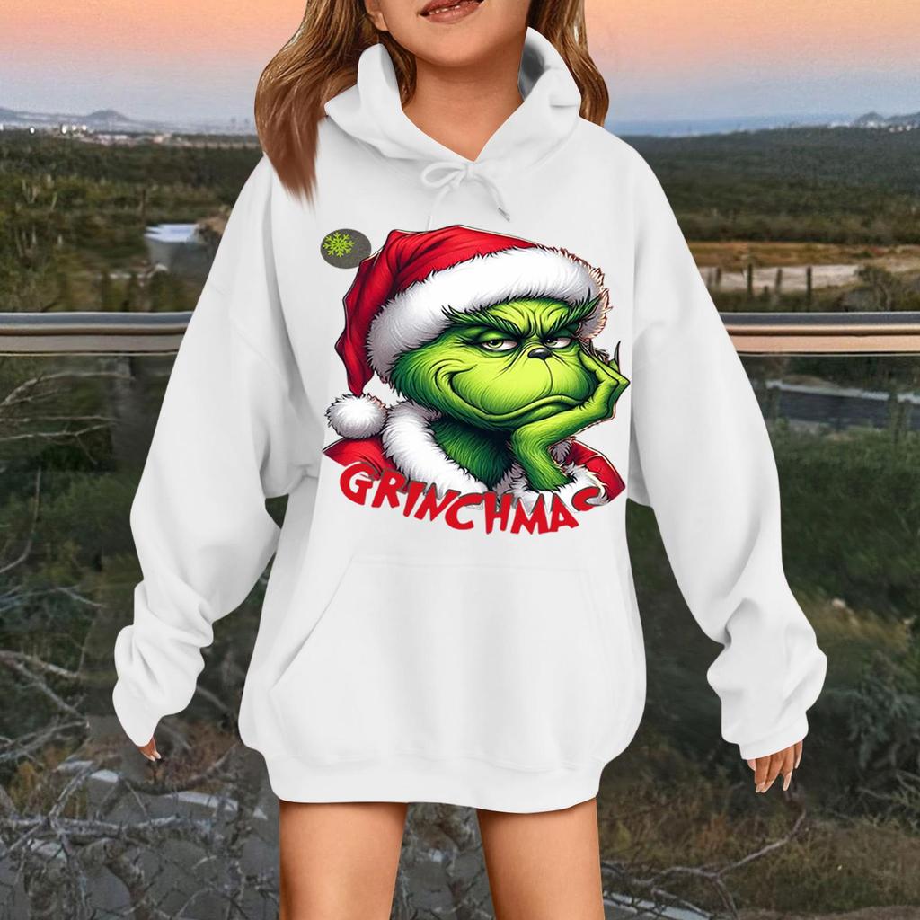 Children's Fashionable Casual Long-sleeved Loose Christmas Print Pullover Hooded Sweatshirt