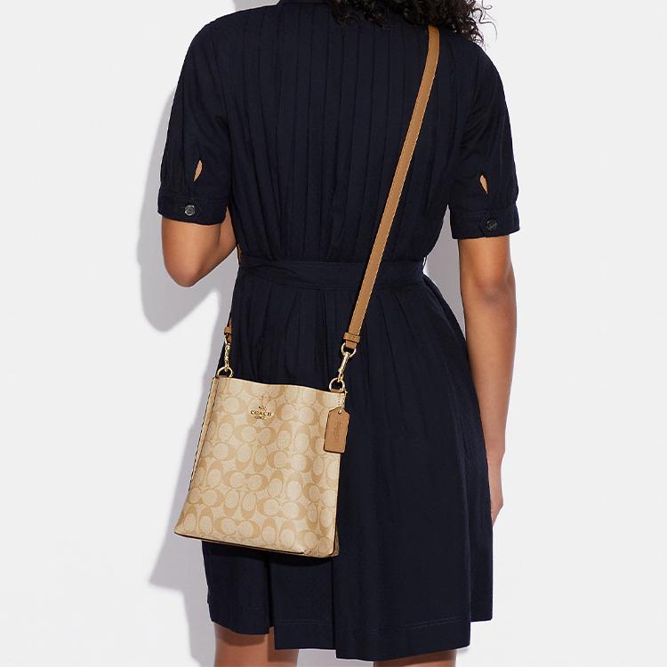 New COACH Mollie Canvas With Leather Bucket Bag, Handbag, Shoulder Bag Small Size Women's Khaki CA582-IMNLJ