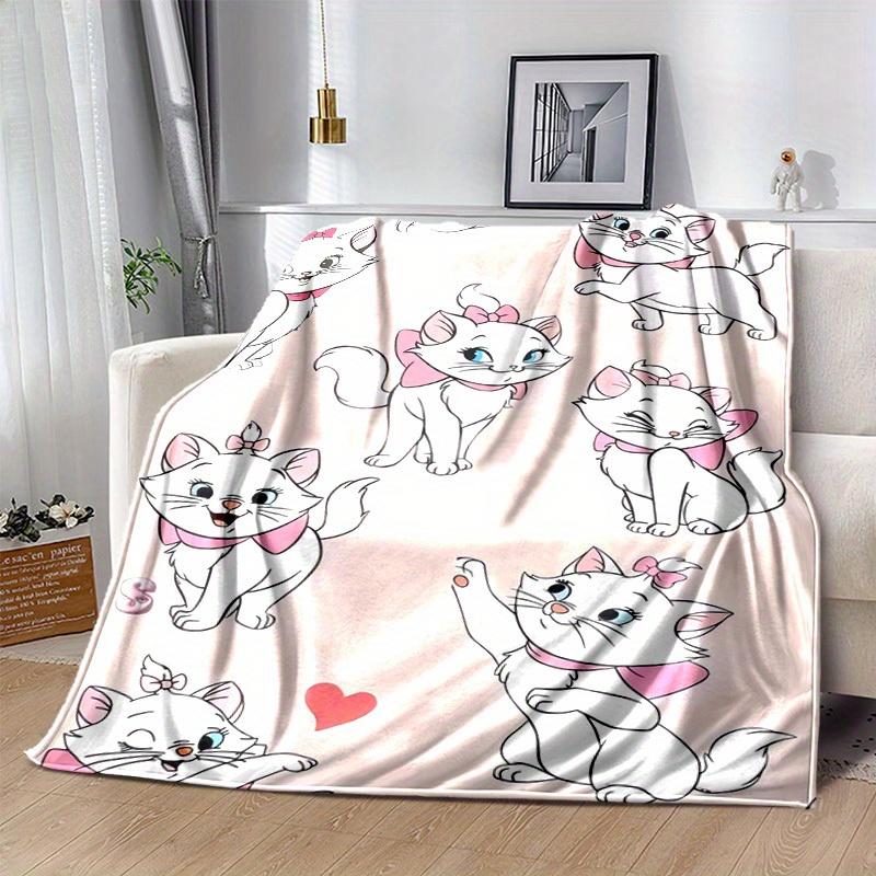 1PC Cartoon Marie Cat Print Blanket, Seasonal Universal, Home Decoration, Throw Blankets, Cute Marie Cat Design, Soft Flannel Throw Blanket, Versatile