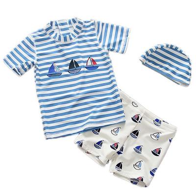 Emfay Короткий верх и низ с рашгардом UV 4T Купальник для мальчиков, Рукав, Полосатый, Комплект, Шапочка, Защита, Купальный костюм, Защита,