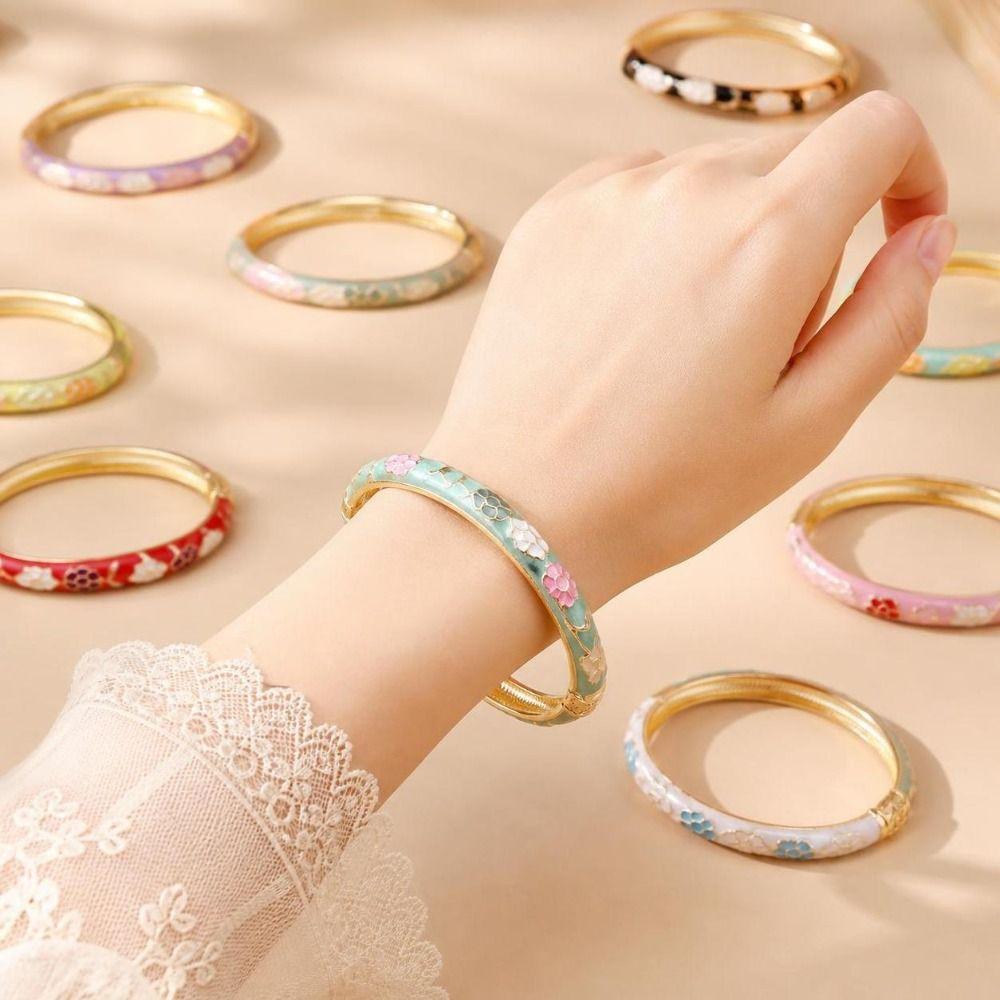 Colorful Vintage Cloisonne Bangle Ethnic Style Women's Hand Bracelet Gifts for Women Girl
