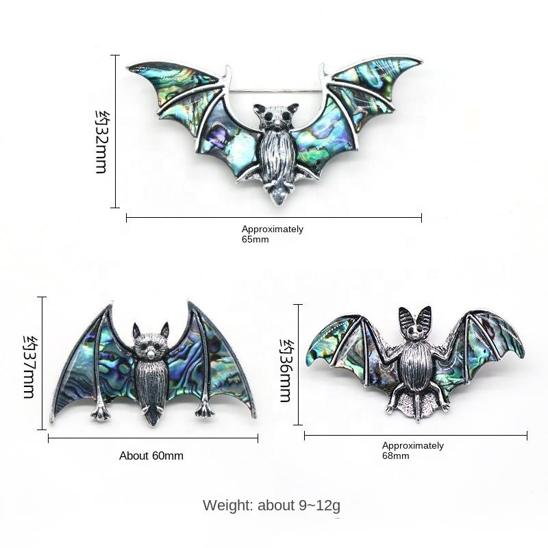 Mitoot Crystal Eco-friendly Engraved Bat Brooch Necklace with Inlaid Shell Pendant for Anniversary