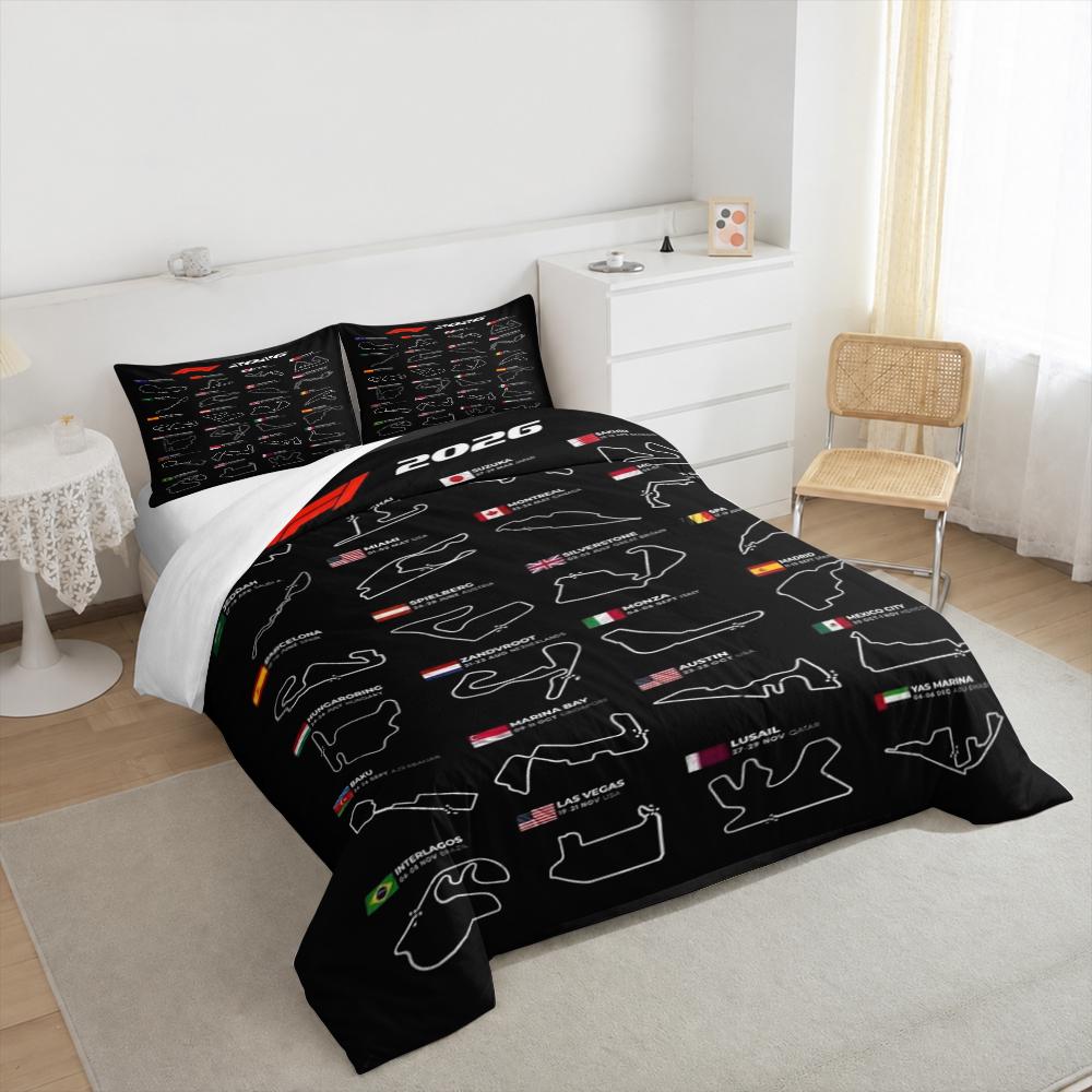 F1 2026 Calendar Circuit Tracks Bedding set (1 duvet cover, 2 pillowcases, duvet not included), 24 Grand Prix Maps Art Print