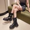 Women's Retro Punk Style Chunky Heel Boots Autumn Winter Buckle Comfortable Walking Boots Non-Slip Thick Sole Biker Boots