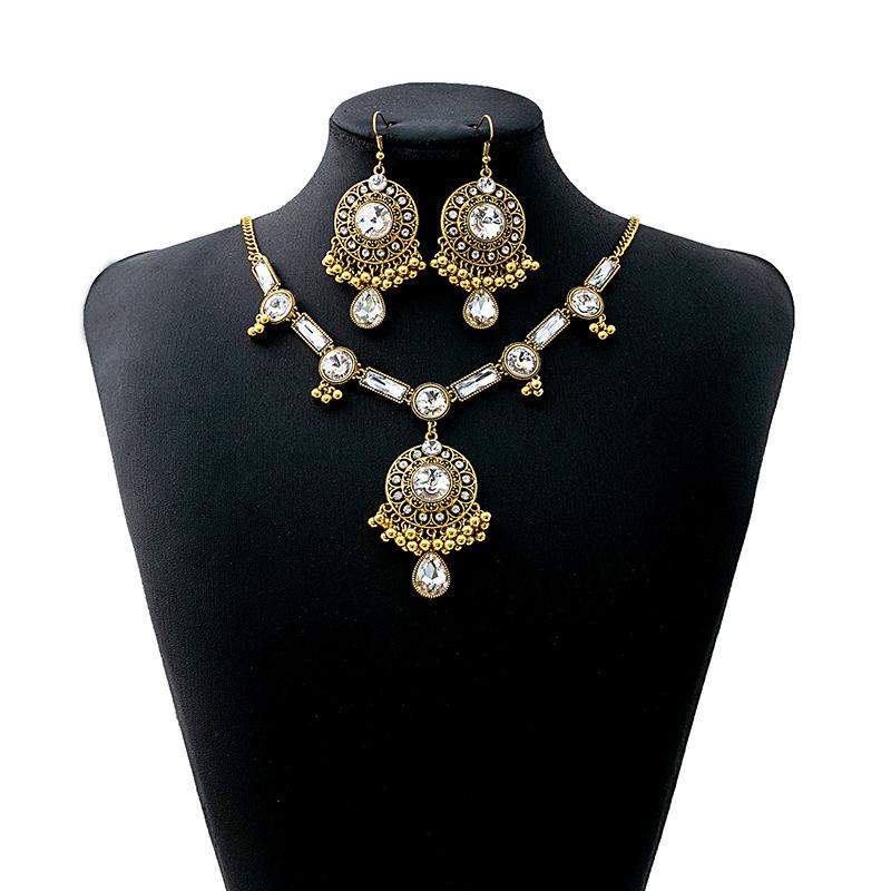 Ретро Этнический Фэн-шуй Подвеска-капля Набор Ювелирных Изделий, Роскошные Геометрические Круглые Серьги Квадратное Ожерелье для Ужина