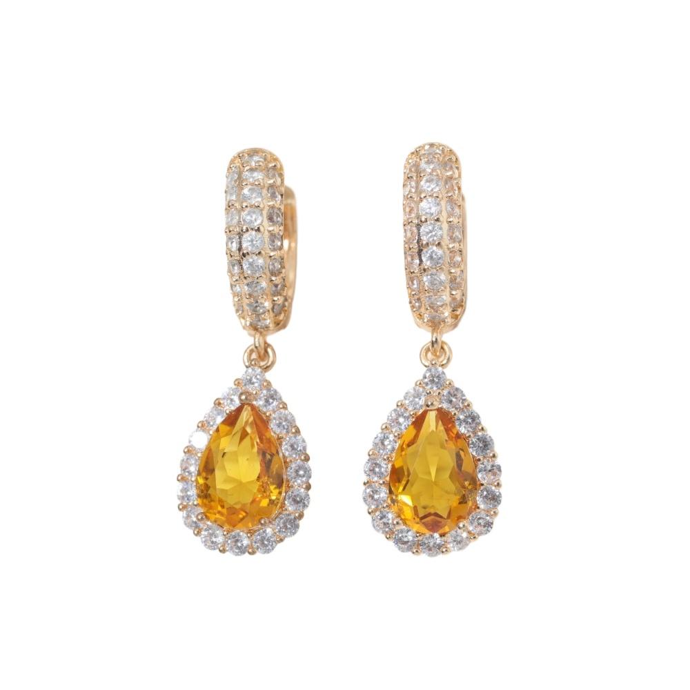 Sparkly Yellow Zirconia Teardrop Earrings for Women Fashion Earring Jewelry Wedding Party Accessories
