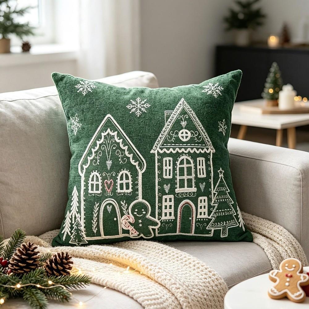 Breathable Christmas Pillowcases House Snowflake Embroidery Pillow Case Christmas Decor