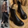 2024 Fall/Winter Shoes Women Leather Ankle Boots Women Round Toe Thick Heel Women Shoes Solid Chelsea Boots Casual Women Boots