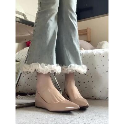 Французские туфли с острым носком в стиле нюд для женщин 2025 года, новые туфли с увеличенной внутренней высотой, повседневные универсальные туфли на плоской подошве, женская обувь для поездок на работу