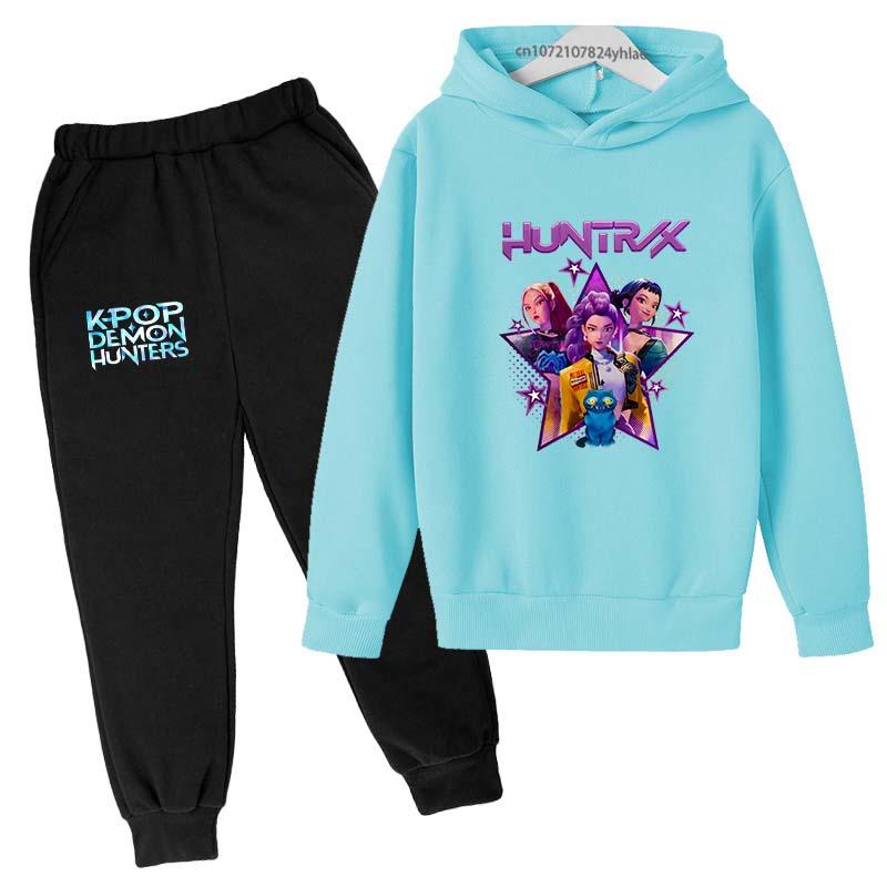Kpop Demon Hunters Hot Cartoon Print Kids Autumn Spring Casual 2pcs Hoodie+Pants Tracksuits 2-13 Years Boys Girls Clothes Sets