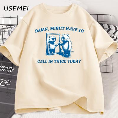 Забавная винтажная футболка с медведем Черт, возможно, придется напечатать футболку для мужчин и женщин, повседневная юмористическая футболка, хлопковые футболки с круглым вырезом, одежда