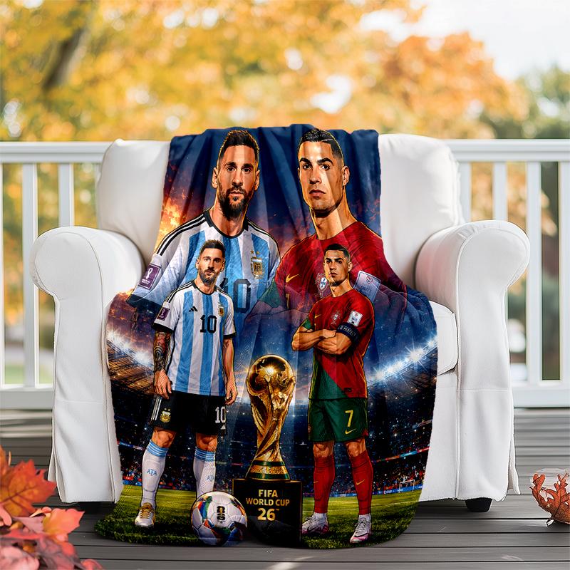 Messi & Ronaldo Flannel Blanket Soft All-Season Throw, Design for Camping, Car Travel, Hiking Sofa, Bed, Office Perfect Gift for Parties
