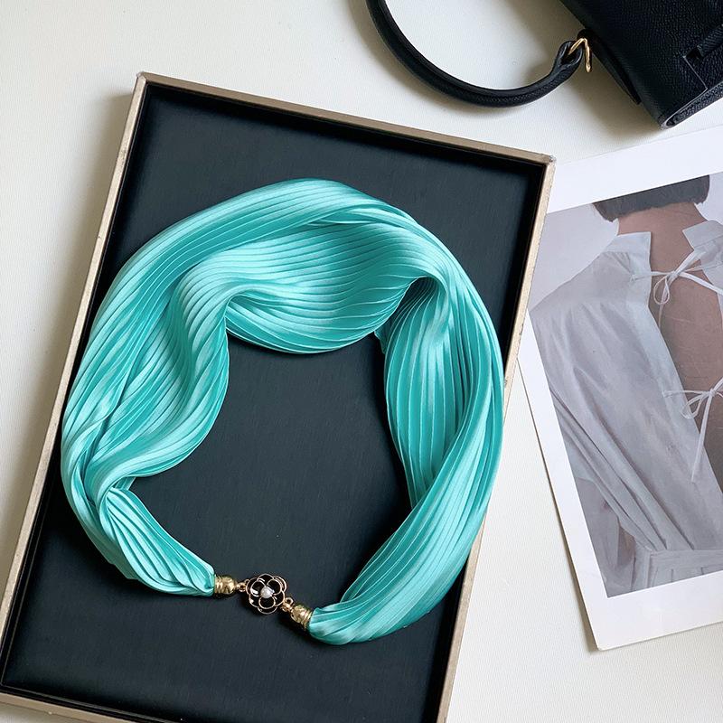 Новый монохромный магнитный шелковый шарф-ожерелье для женщин, плиссированный летний солнцезащитный головной платок, декоративный шарф