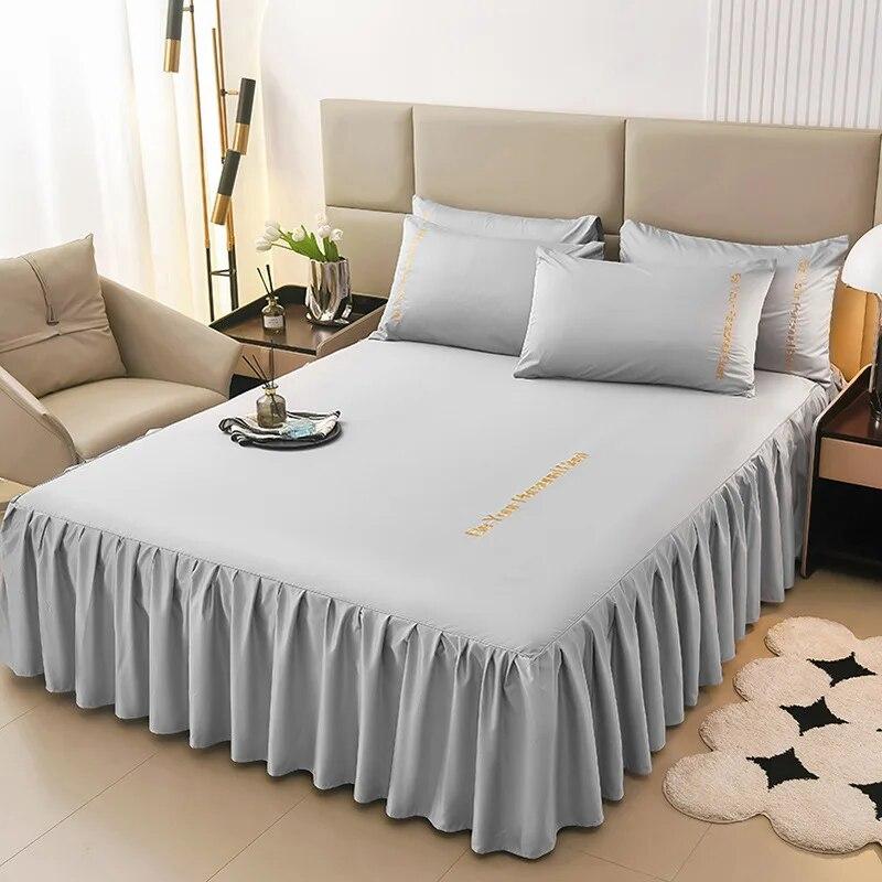Summer New European Style Simple Washable Silk Bed Skirt Non Slip Bed Cover Household Mattress Cover Pillow Case