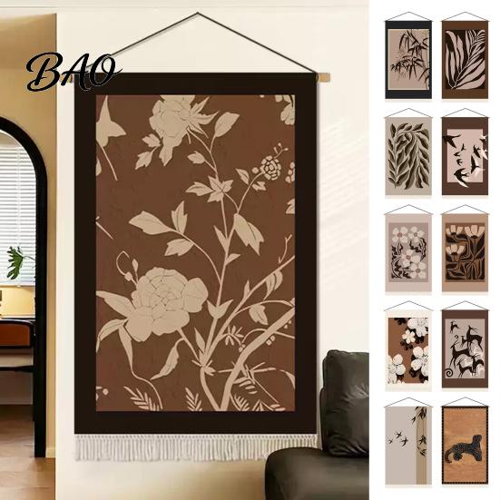 Easy Hang Decorative Tapestry Mid-Century Tapestry, Wall Hanging Fabric Animals Flowers Plants Designs, Abstract Non-curling with Fringe for