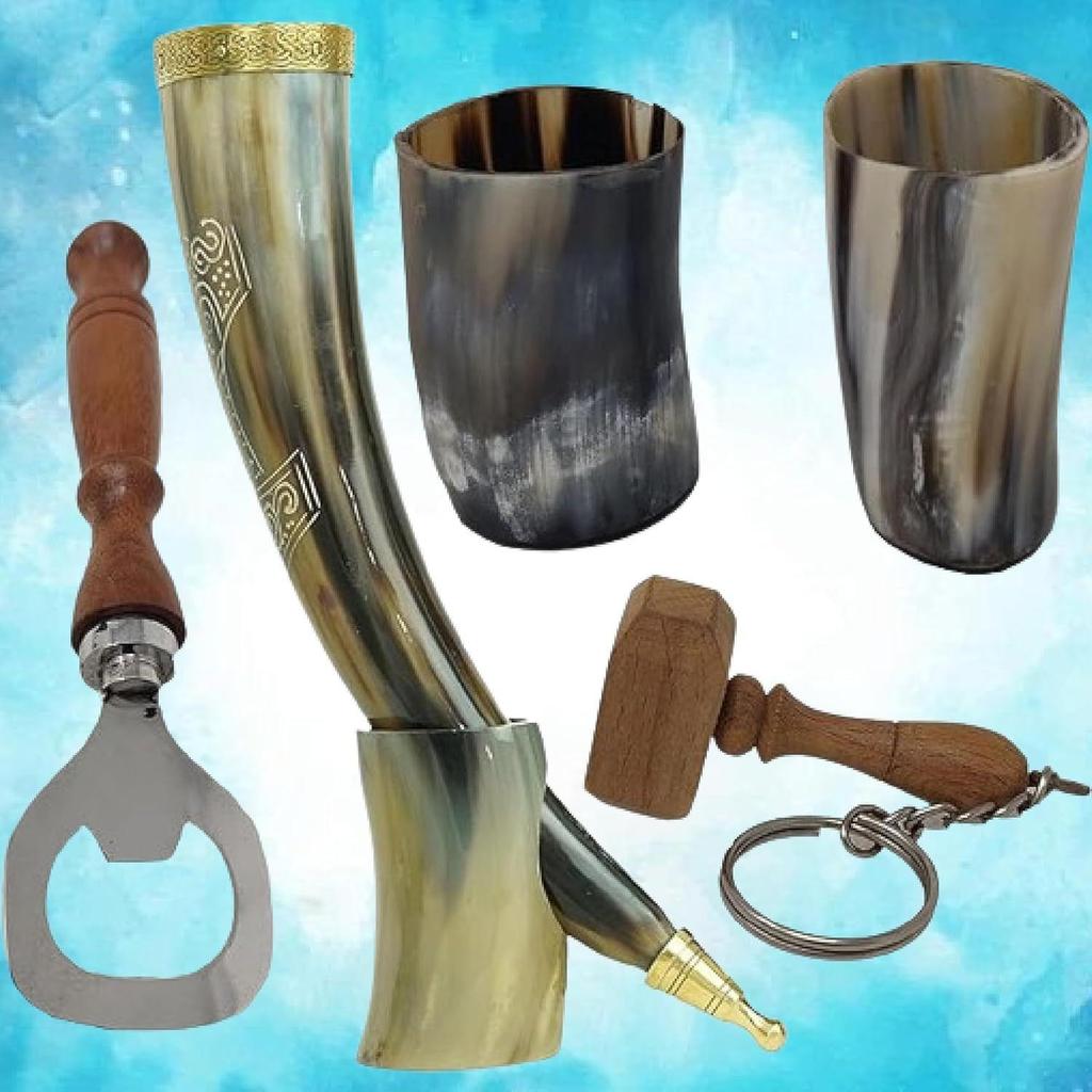 Питьевой рог викинга | Кружка | Кружка | Чаша для эля, пива, меда, вина, стопка, открывалка для бутылок | Натуральный и | Комбо-предложения (1 Комбо-сигнал)