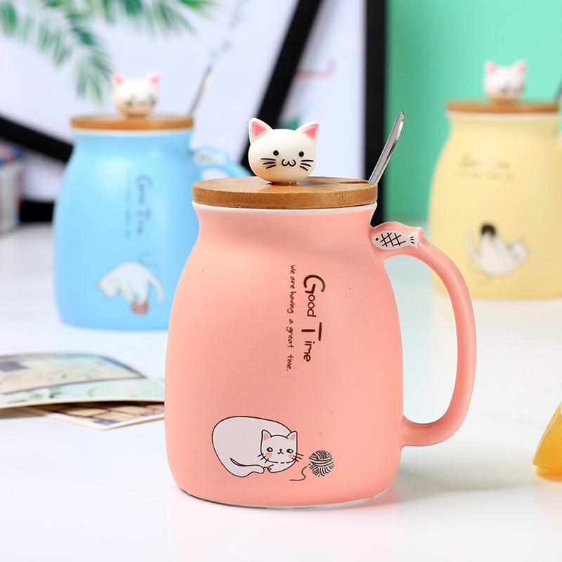 Creative Color Cat Mug Cartoon with Lid 500ml Cup Coffee Ceramic Mugs Cups Office Drinkware Gift