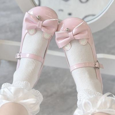 2025 Новые милые и симпатичные туфли в стиле Лолита с бантом из кролика, туфли Мэри Джейн из кожи, туфли принцессы