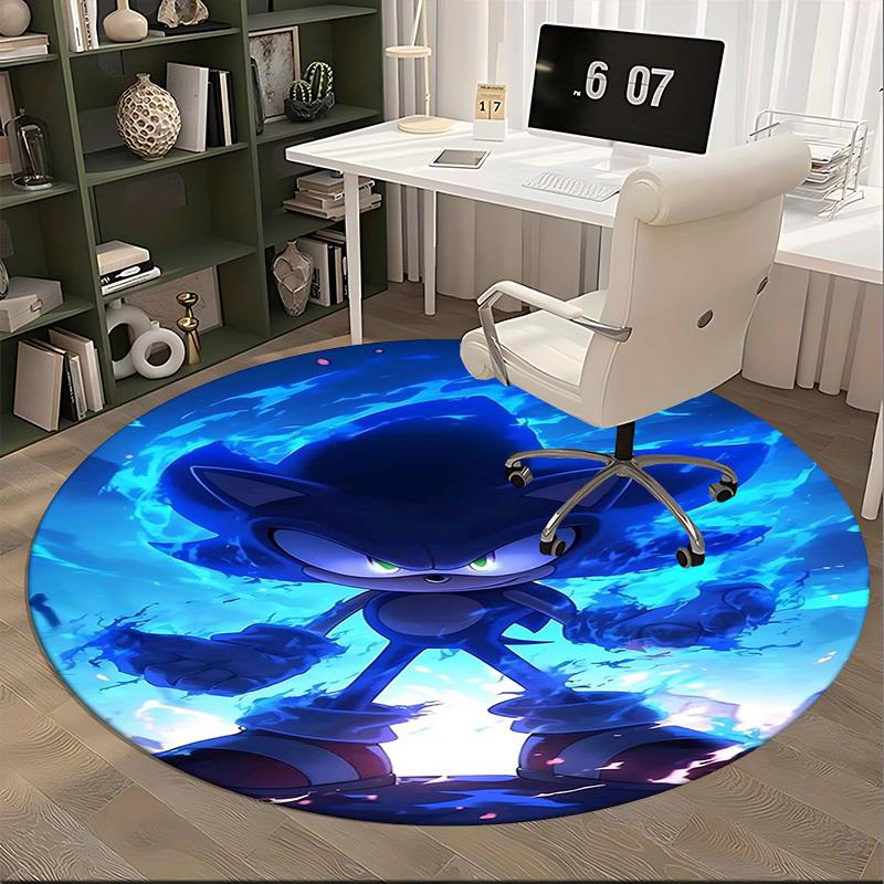 1pc Sonic the Hedgehog Blue Flame Round Carpet - Anime Design Office Chair Mat, Non-Slip Rug for Home Decor, Gaming Room, Seasonal Gift.J104