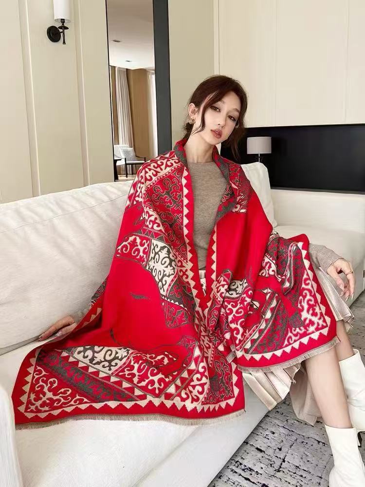 Feifei Imitation Cashmere Versatile Air Conditioner Shawl Shawl Shawl Silk Scarf Long Scarf Camellia