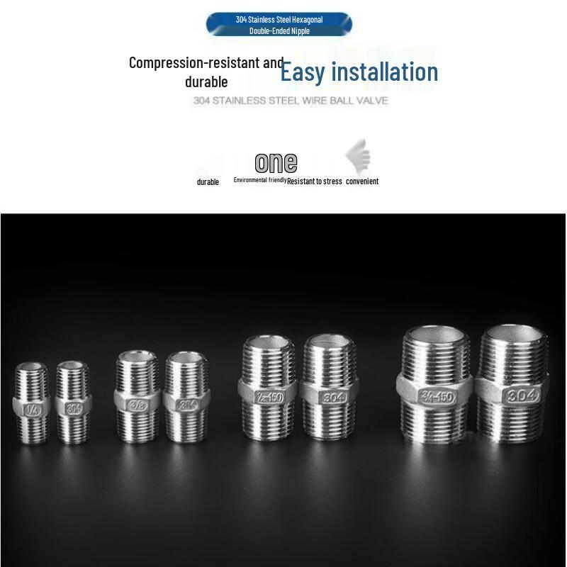 304 Stainless Steel External Hex Straight Nipple Connector