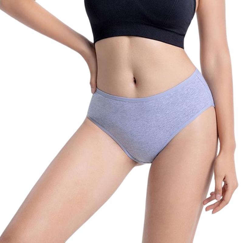 Women's Solid Color Cotton Mid-high Waist Briefs Elastic Waistband Unrestrained Perfect Hip Wrap Charming Panties