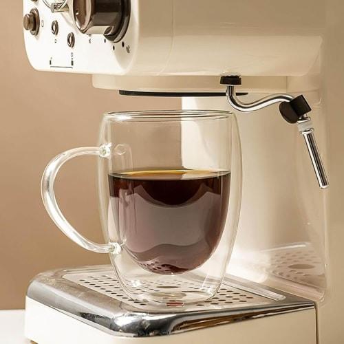 Pokaro Tea Double-Walled Cups, Pair, with Handles, 330ml Full Capacity, Double-Walled, Heat-Resistant Glass Cups, Set of 2, Double-Layered Glass, Can