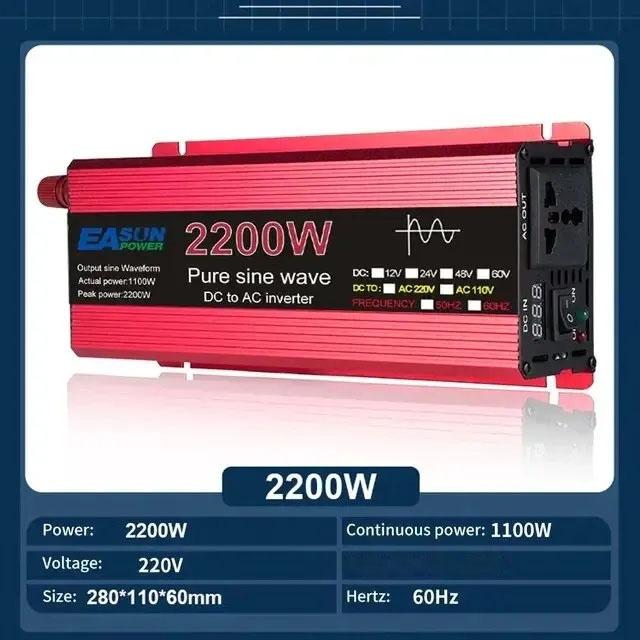 Pure Sine Wave Inverter DC 12V To AC 110V/220V 1000W 1600W 2000W 2200W Portable Power Bank Converter Solar Inverter
