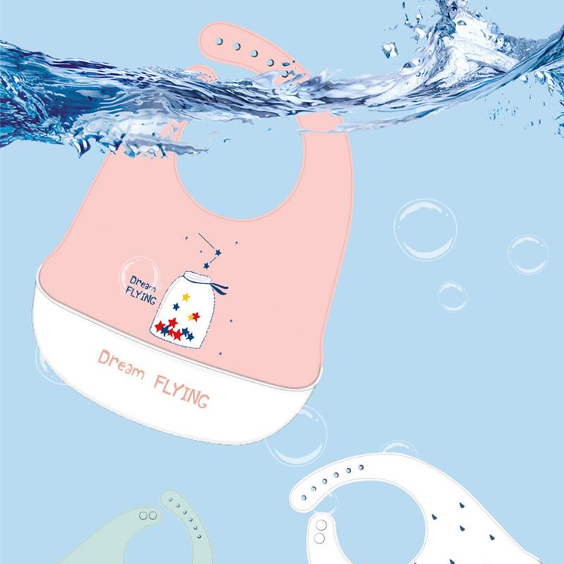 Waterproof Soft Silicone Baby Feeding Stuff Cartoon Print Adjustable Children Kids Bibs