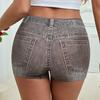 Women Shorts High Stretchy Imitation Denim Short Leggings with Pockets Tight Fitting Summer Shorts Daily Wear