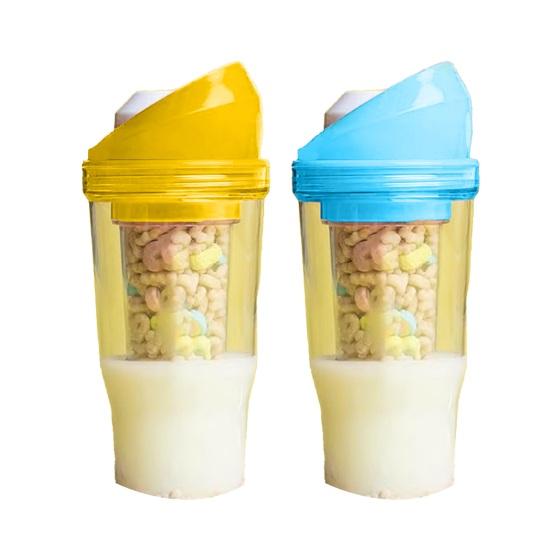 Portable Cereal Cup Dual Compartment Leak-Proof Container for Milk Cereal BPA-Free Plastic To-Go Breakfast Cup for Commuters Students