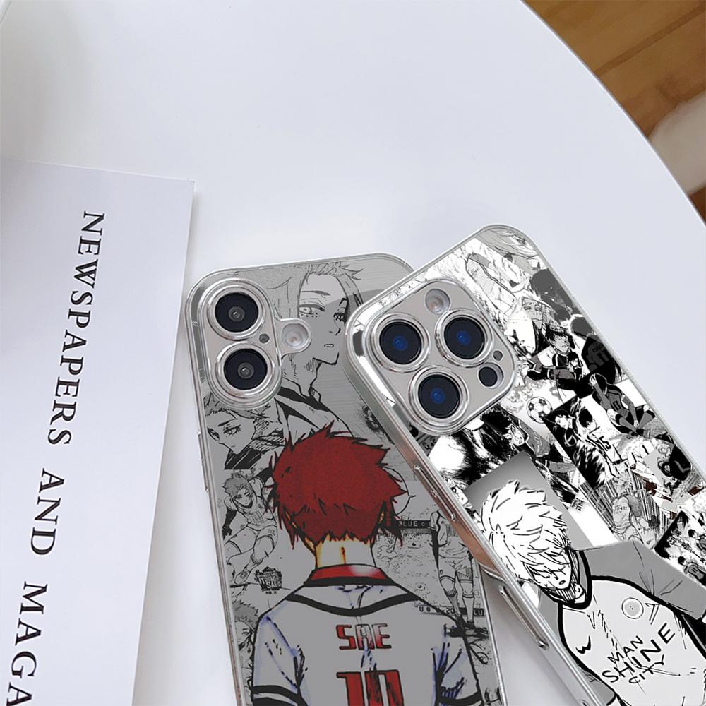 Чехол для телефона N132 Art Anime BLUE LOCK для iPhone 16 15 13 Pro Max Samsung S24 S23 A54 A35 Xiaomi Redmi Note 13 12 Pro с покрытием из закаленного стекла