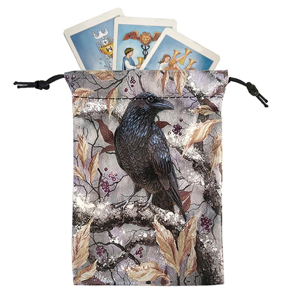 Мешочки-органайзеры на шнурке 5x7 дюймов Мешочки для хранения колоды Таро на шнурке Маленькие многофункциональные мягкие мешочки для ювелирных изделий Ворона Животное