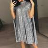2025 Spring European-American Stand Collar Sequin Dress for Women