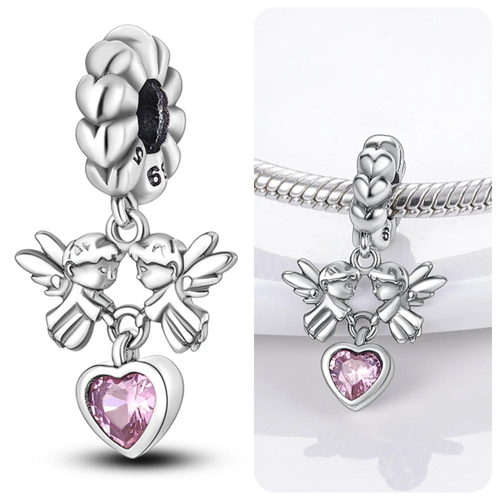 Розовый Шарм Сердце Любви Семьи Оригинальные Медные Бусины Подходят для Браслета Пандора Сделай Сам Сестра Мама Дружба Подвеска Изысканное Подарочное Ювелирное Изделие