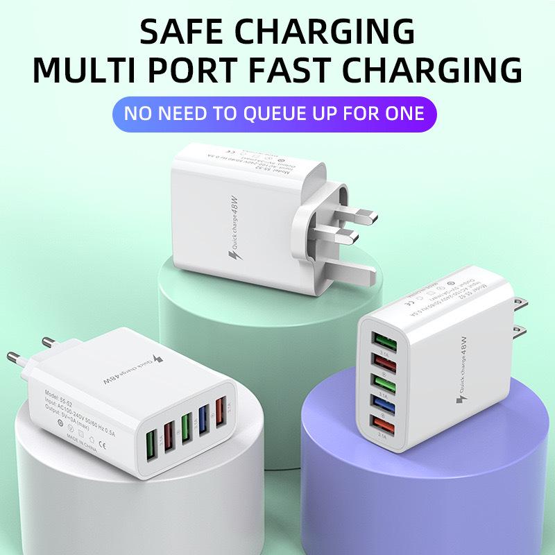 Универсальное быстрое зарядное устройство: Многопортовый USB-адаптер (5В/3А) с совместимостью с Европой/США/Великобританией