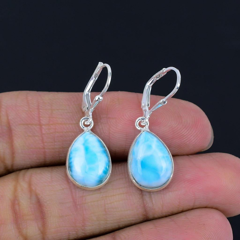 Серьги с драгоценными камнями Ларимар, твердые серьги из стерлингового серебра 925 пробы, серьги ручной работы, ювелирные изделия, подарок для женщин и девочек, E-1509