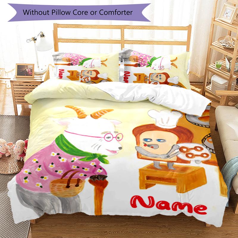 3pcs Custom Name Bread Thief Bedding Set Duvet Cover Closure Includes 1 Duvet Cover & 2 Pillowcases for All Seasons Bedroom Decor